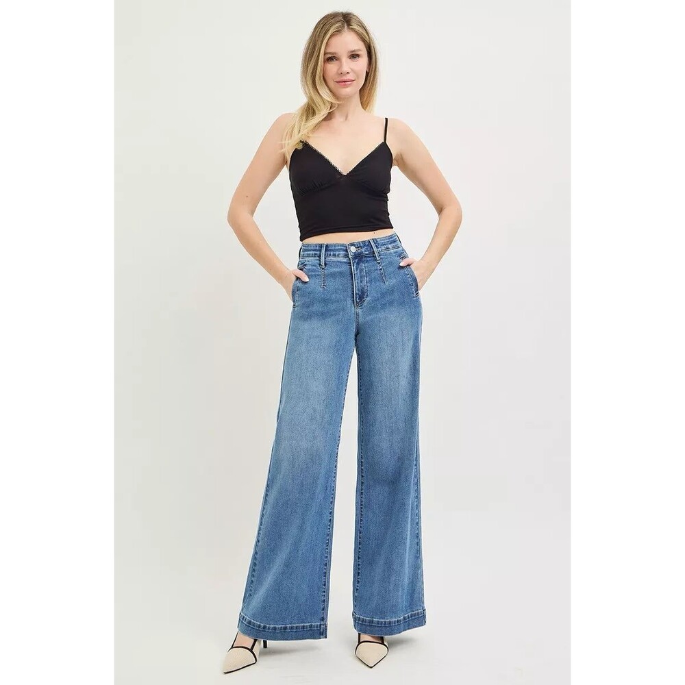 RISEN Tummy Control Elastic Band High Rise Wide Jeans NWT